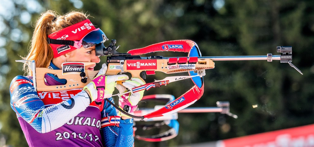 Gabriela Koukalová při tréninku v Oslu. Trojnásobná medailistka z MS 2017 drží druhé místo ve SP a může pomýšlet na malý křišťálový glóbus za závody s hromadným startem 