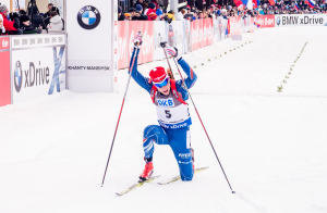 V cíli závodu s hromadný startem Ondřej Moravec úplně spokojený nebyl... Foto: Český biatlon, Petr Slavík