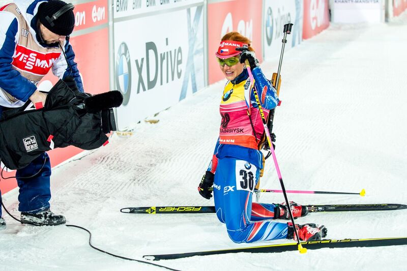 Vyčerpání a spokojenost v cíli závodu ve sprintu. Foto: Český biatlon, Petr Slavík