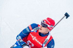 V cíli smolného závodu ve sprintu. Foto: Český biatlon, Petr Slavík