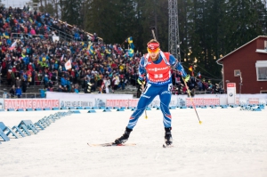 Michal Šlesingr na trati větrného sprintu ve švédském Östersundu. Foto: Český biatlon, Petr Slavík