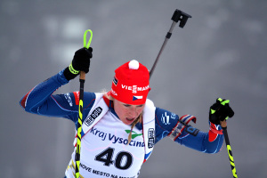 Barbora Tomešová na trati nedělního sprintu IBU Cupu v Novém Městě. Foto: Český biatlon, Václav Dočkal